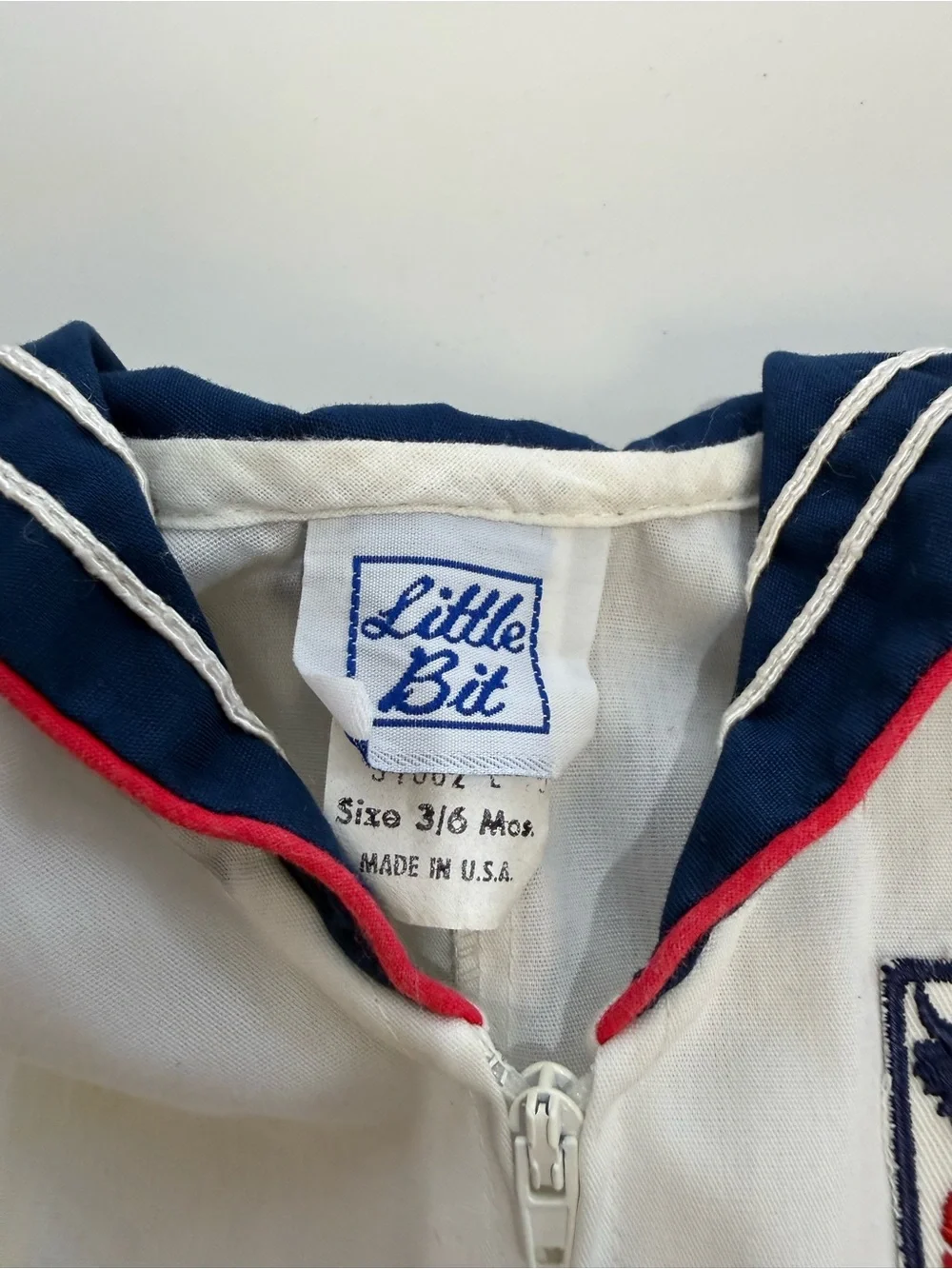 Vintage Little Bit Kids White Sailor Romper with Navy & Red Trim